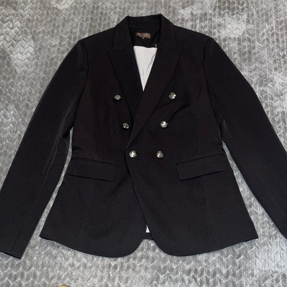 Crosby. Double Breasted Lined Blazer. Black with gray lining. Size 6.